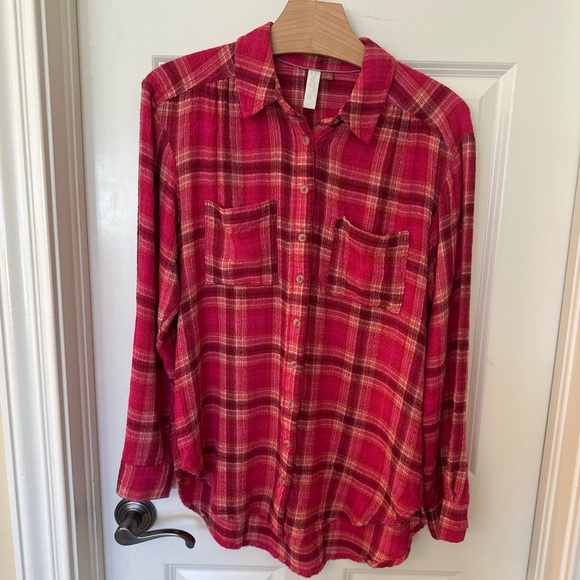 Pilcro Tops - Anthropologie Pilcro Vibrant Pink Red Plaid Shirt
